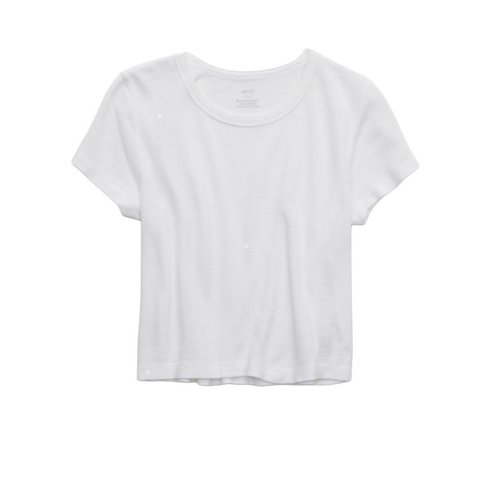 NWT Aerie White Cropped Textured Waffle Baby Tee Size XS Short Sleeves Scalloped